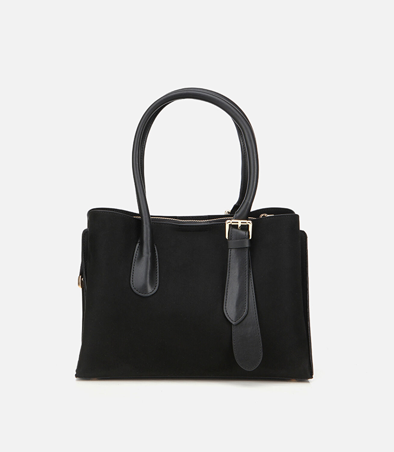 Kadın Süet Siyah Kemer Detaylı Omuz Çantası