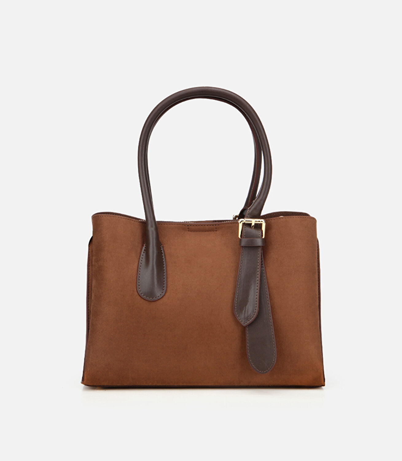 Kadın Süet Taba Kemer Detaylı Omuz Çantası