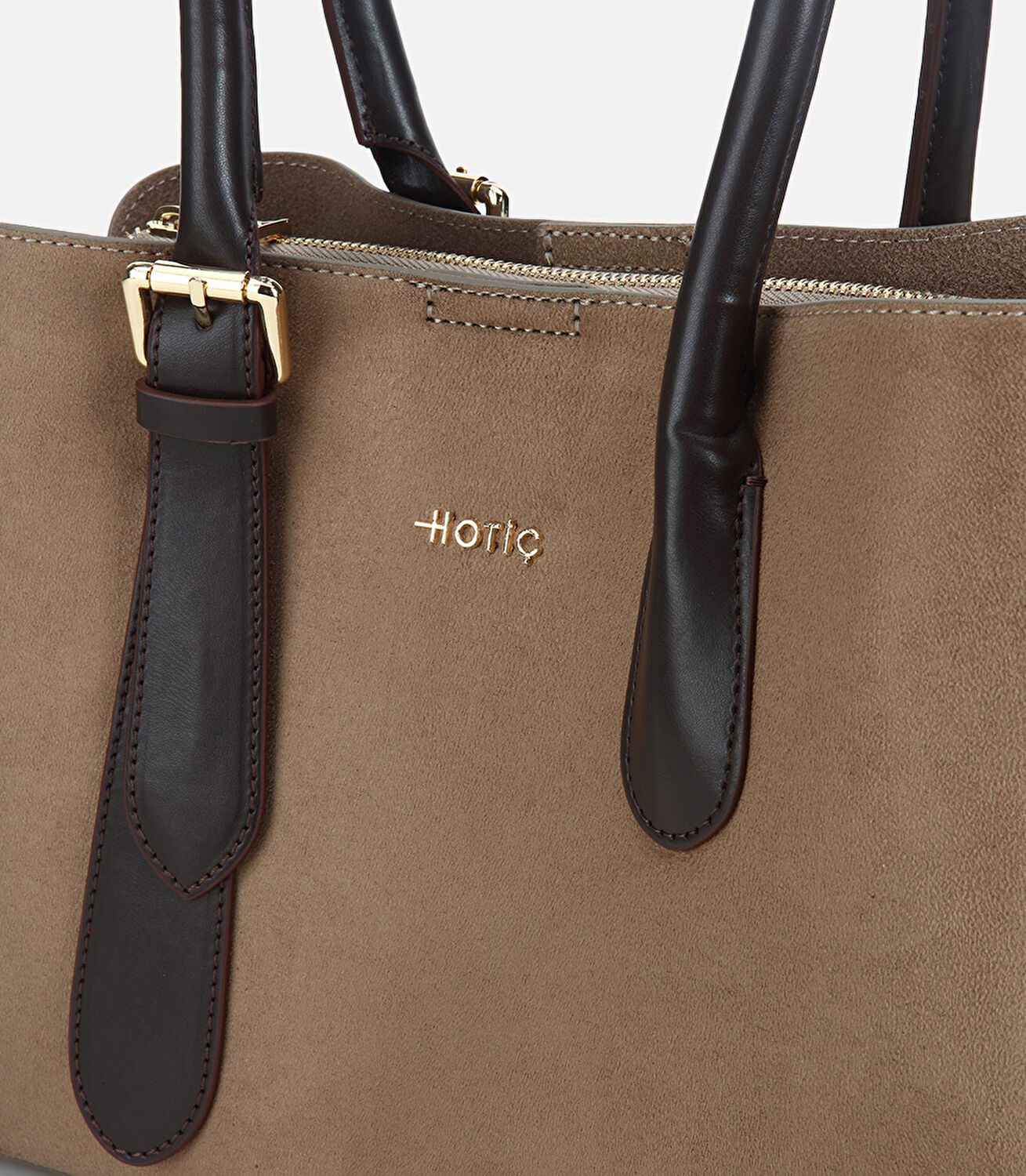 Kadın Süet Vizon Kemer Detaylı Omuz Çantası