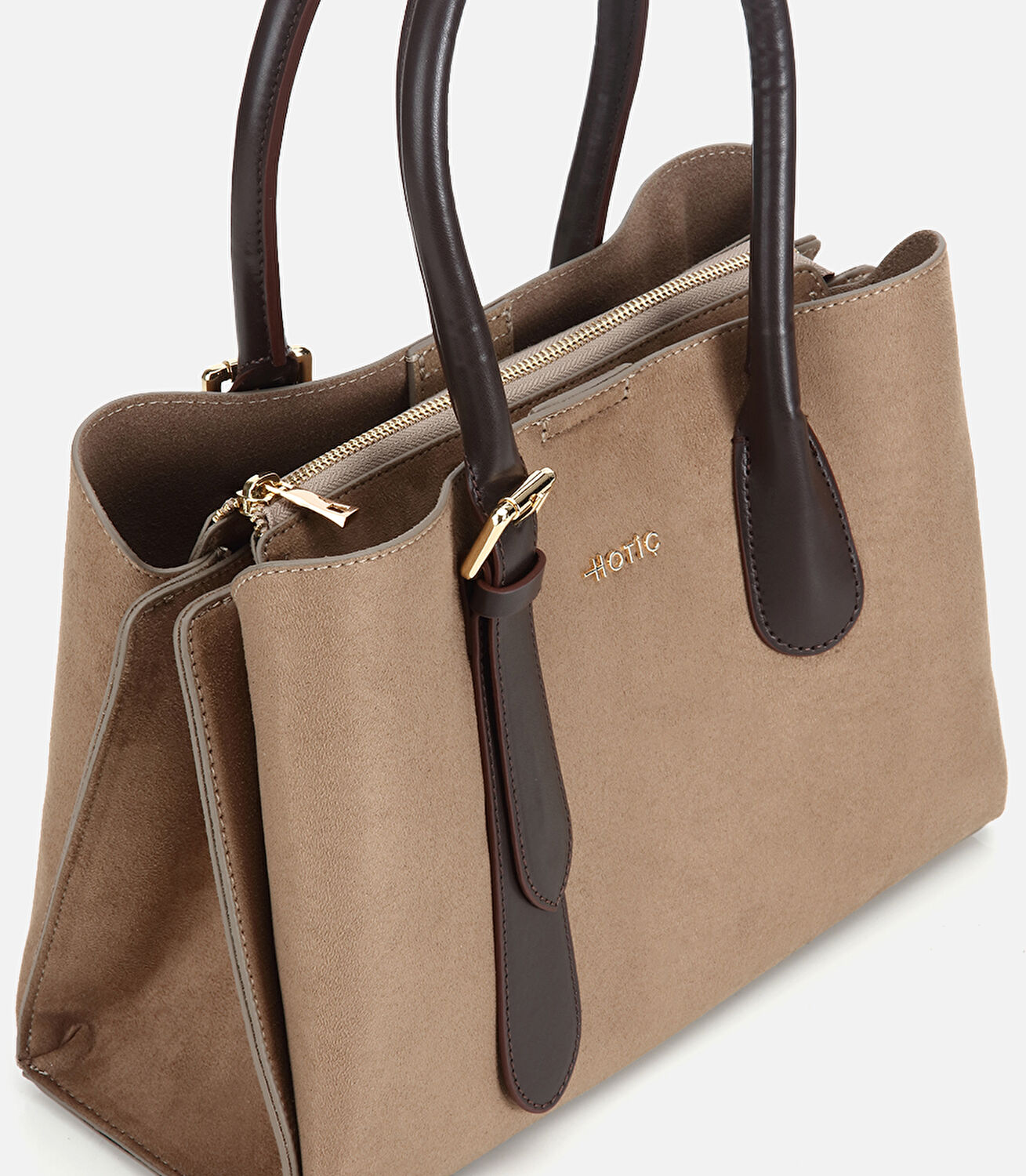 Kadın Süet Vizon Kemer Detaylı Omuz Çantası