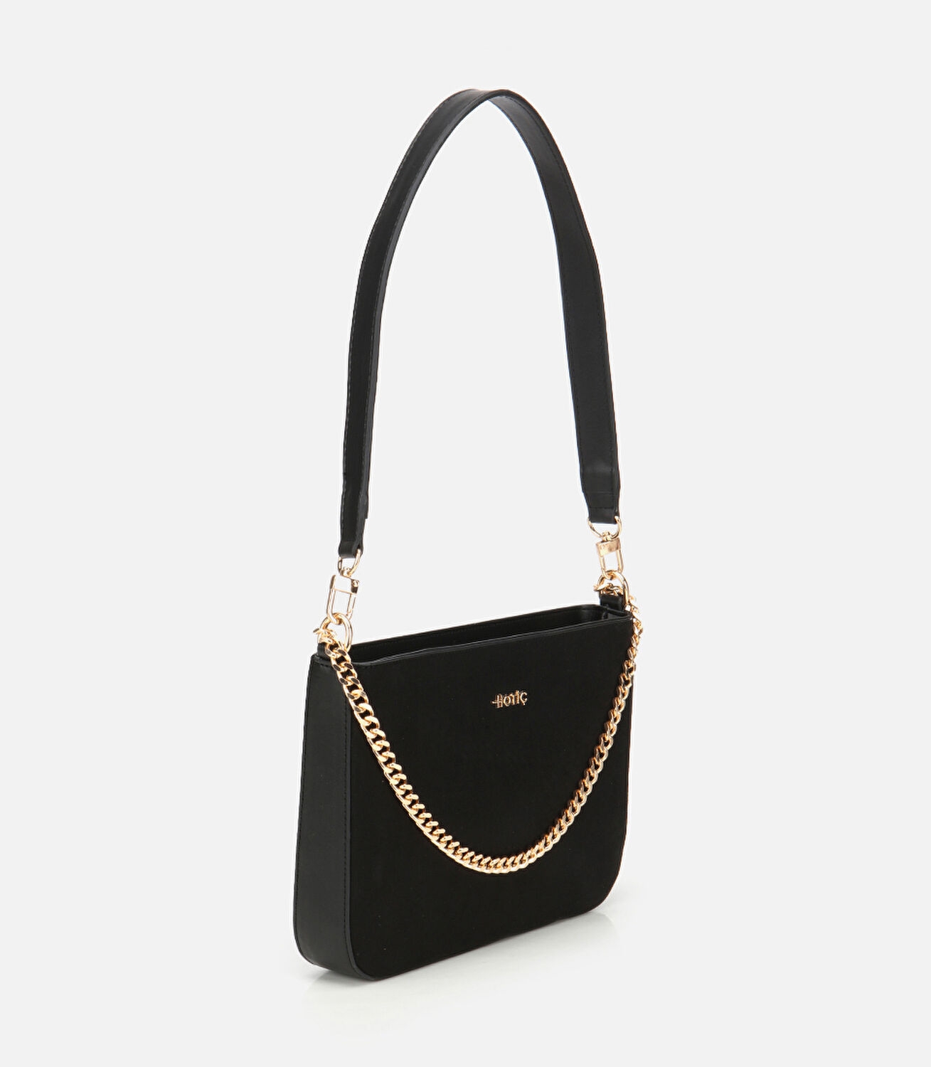 Kadın Süet Siyah Gold Zincir Detaylı Omuz Çantası