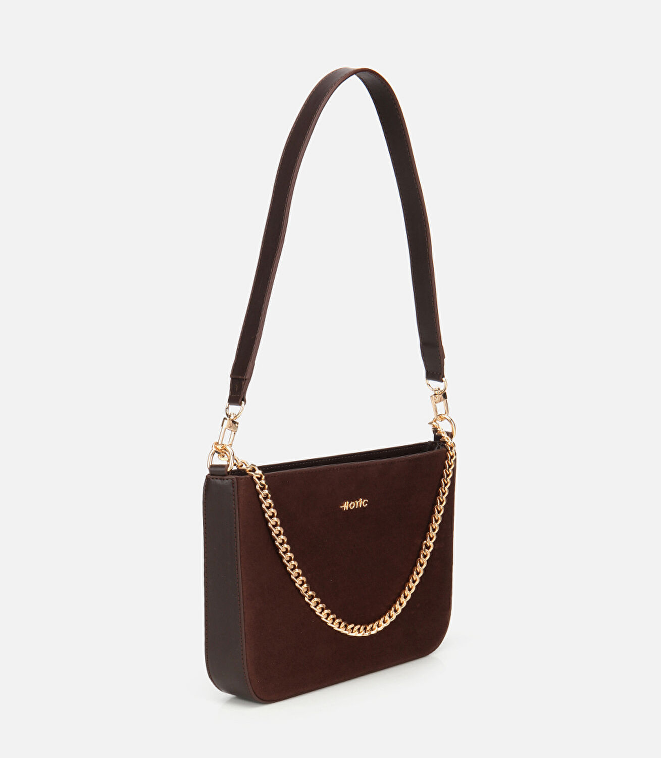 Kadın Süet Kahverengi Gold Zincir Detaylı Omuz Çantası