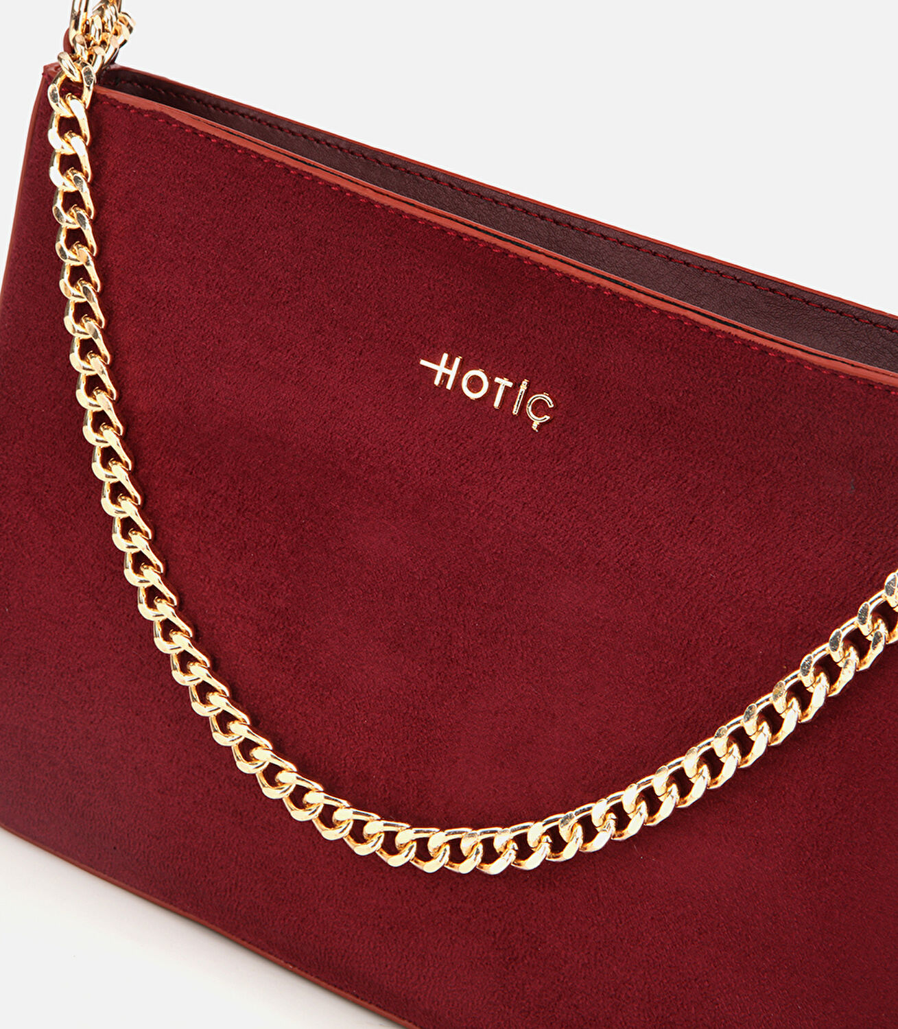 Kadın Süet Bordo Gold Zincir Detaylı Omuz Çantası