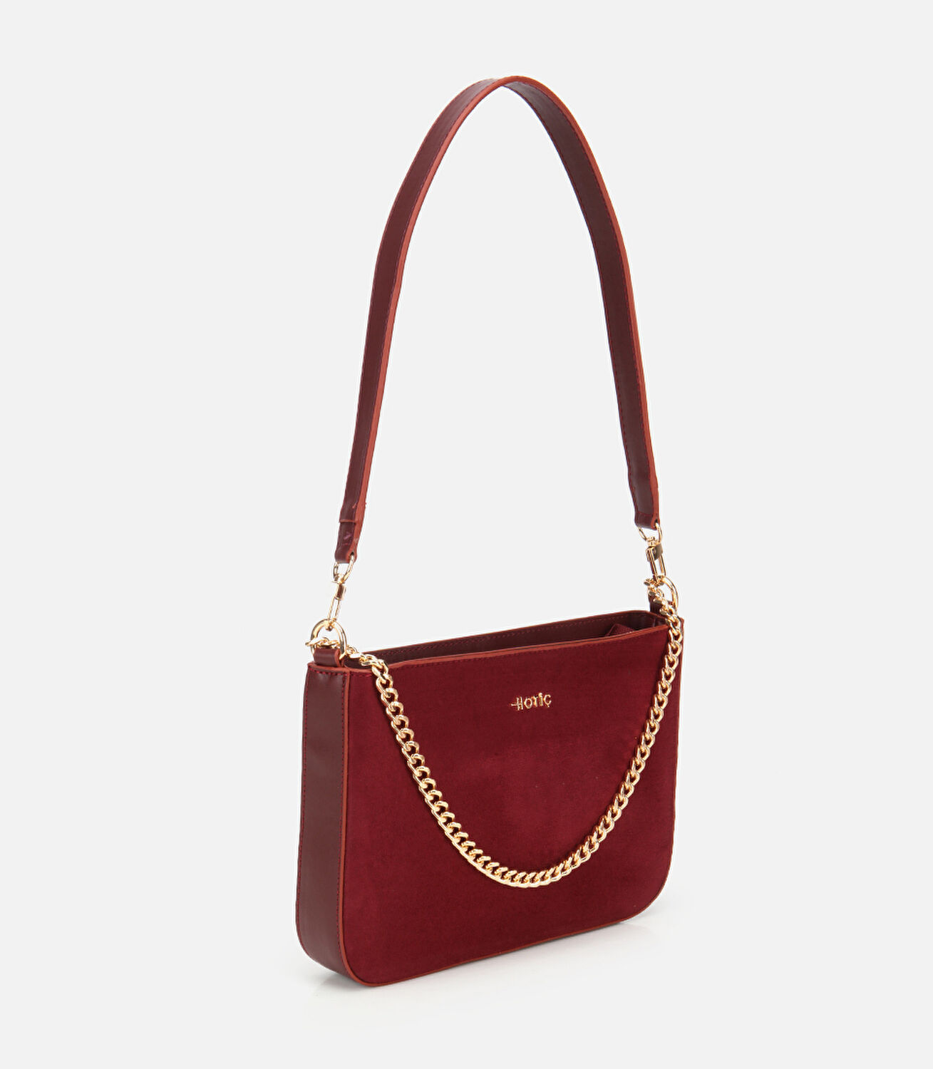 Kadın Süet Bordo Gold Zincir Detaylı Omuz Çantası