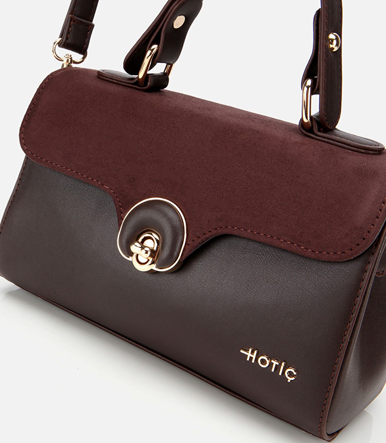 Kadın Kahverengi Kilit Detaylı Omuz Çantası