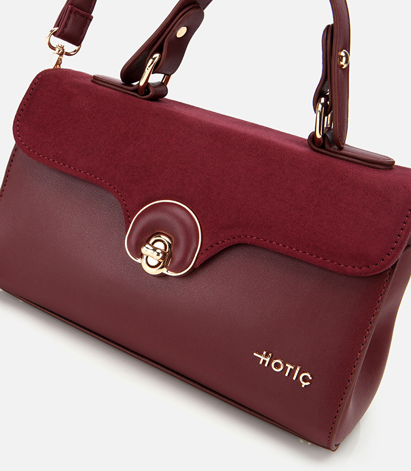 Kadın Bordo Kilit Detaylı Omuz Çantası