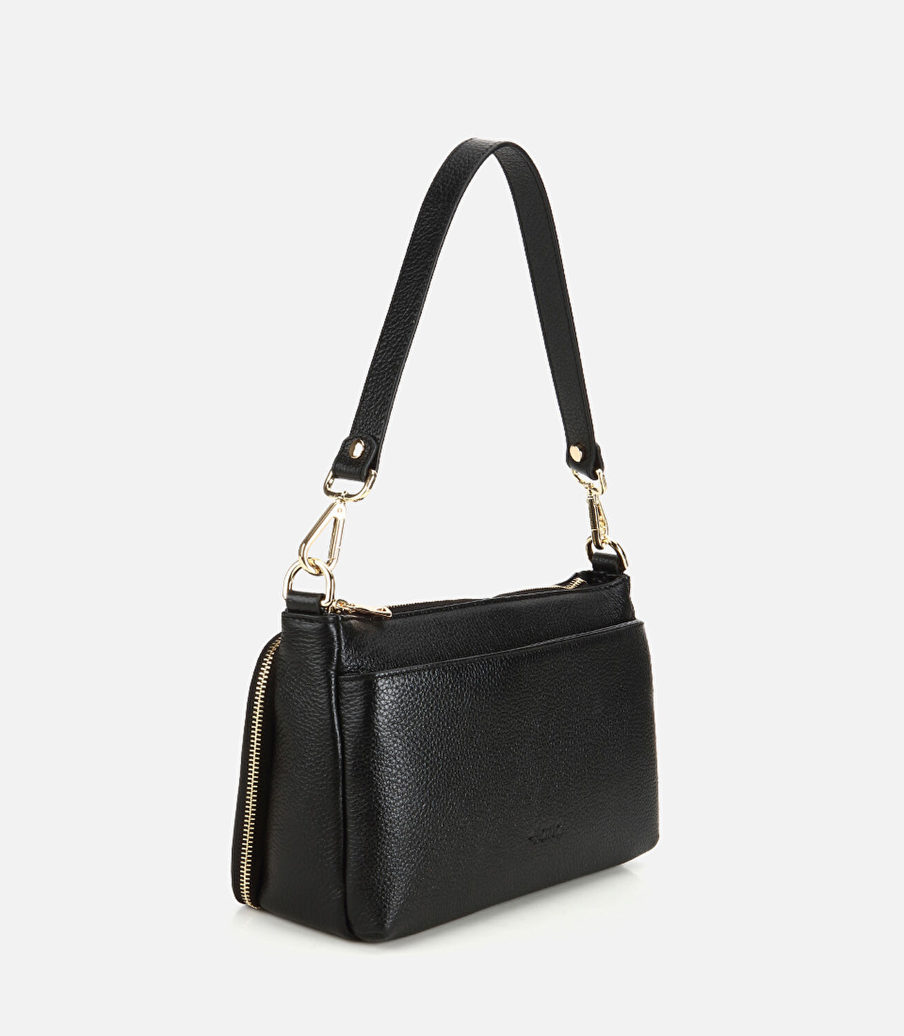 Kadın Deri Siyah Fermuarlı Omuz Çantası