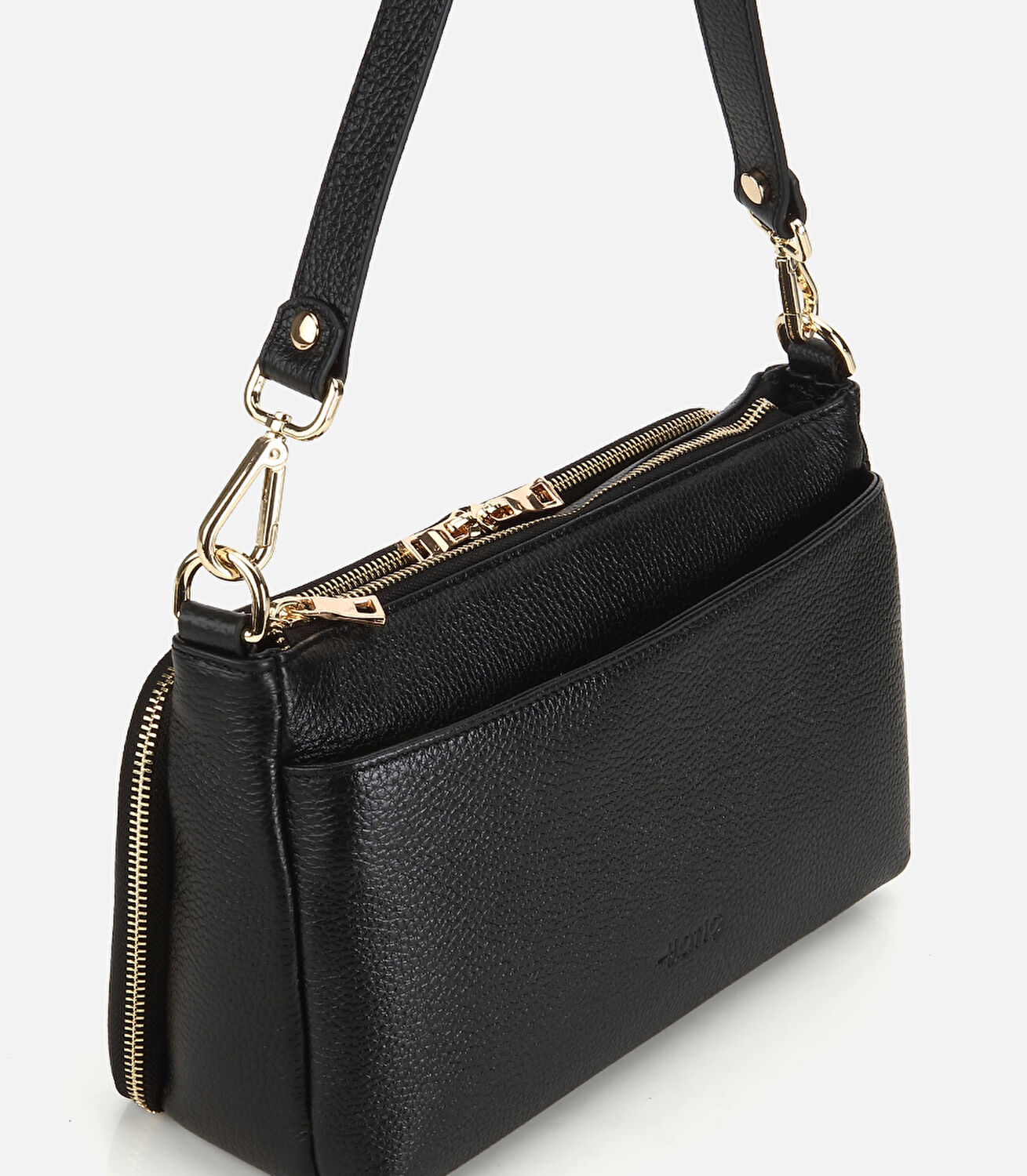 Kadın Deri Siyah Fermuarlı Omuz Çantası