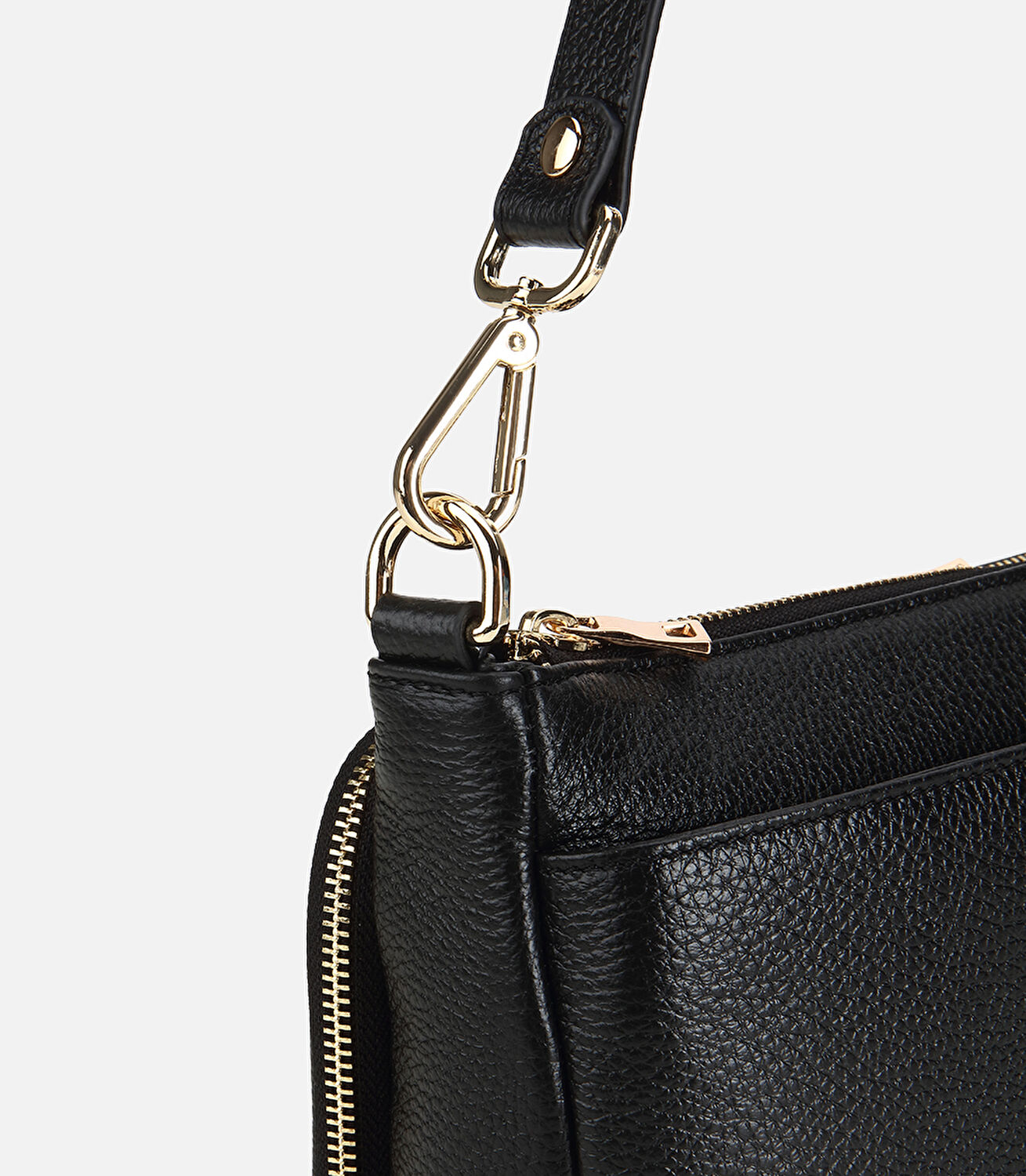 Kadın Deri Siyah Fermuarlı Omuz Çantası