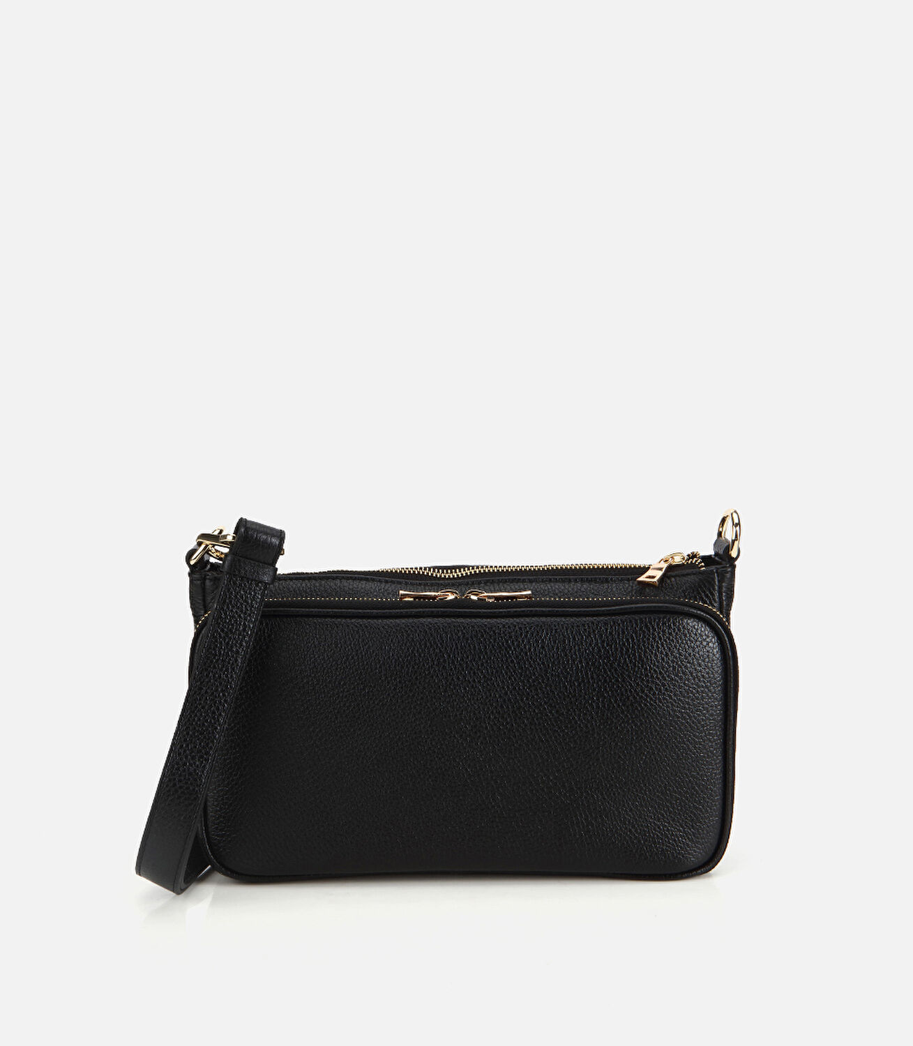 Kadın Deri Siyah Fermuarlı Omuz Çantası