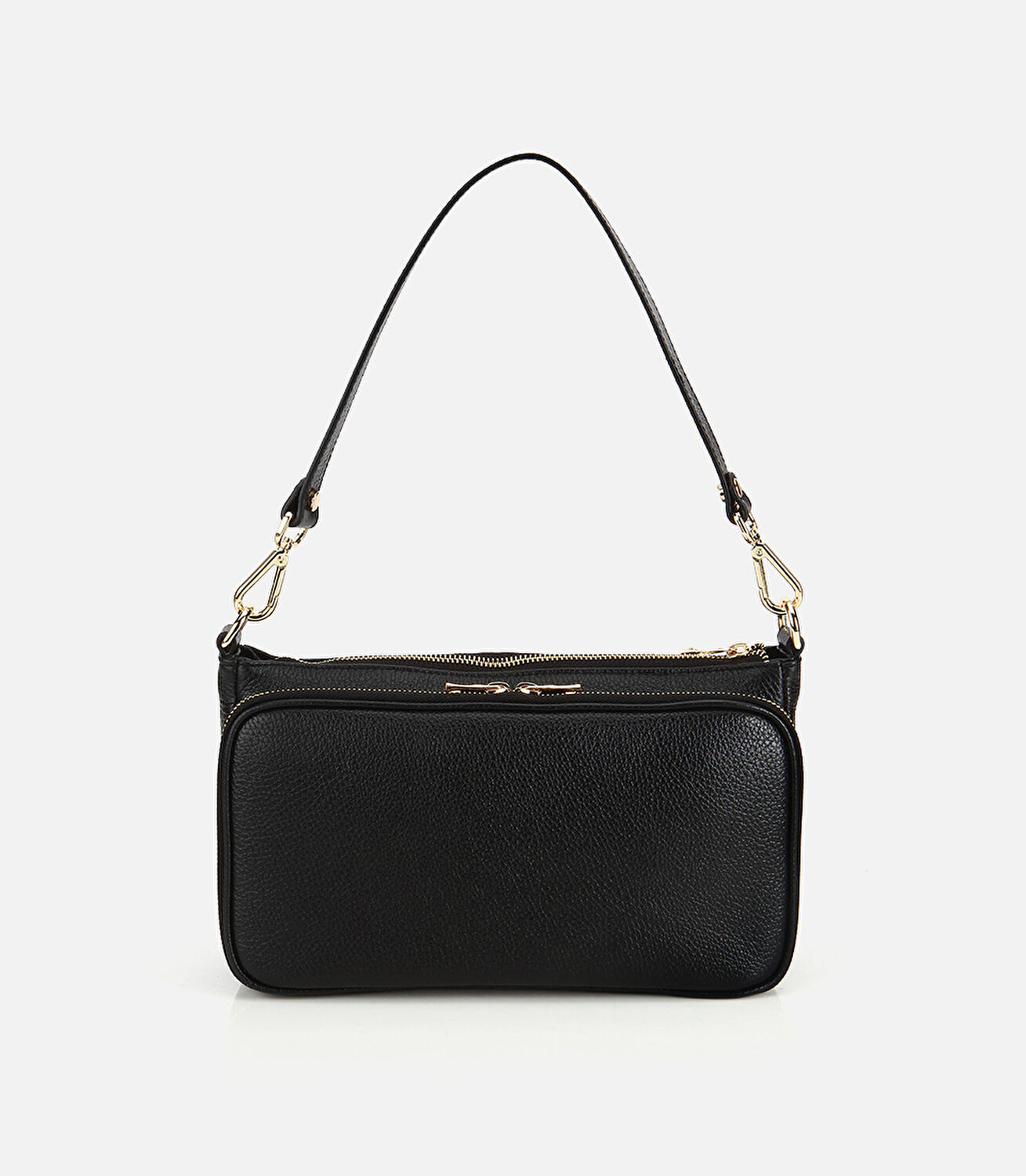 Kadın Deri Siyah Fermuarlı Omuz Çantası