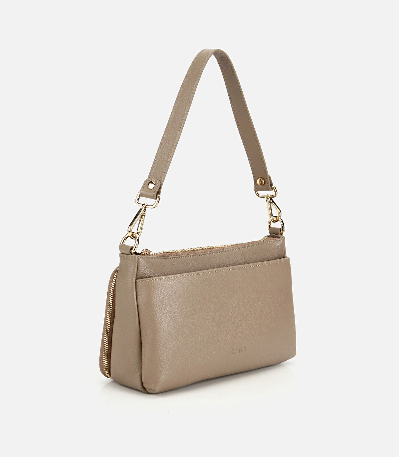 Kadın Deri Vizon Fermuarlı Omuz Çantası