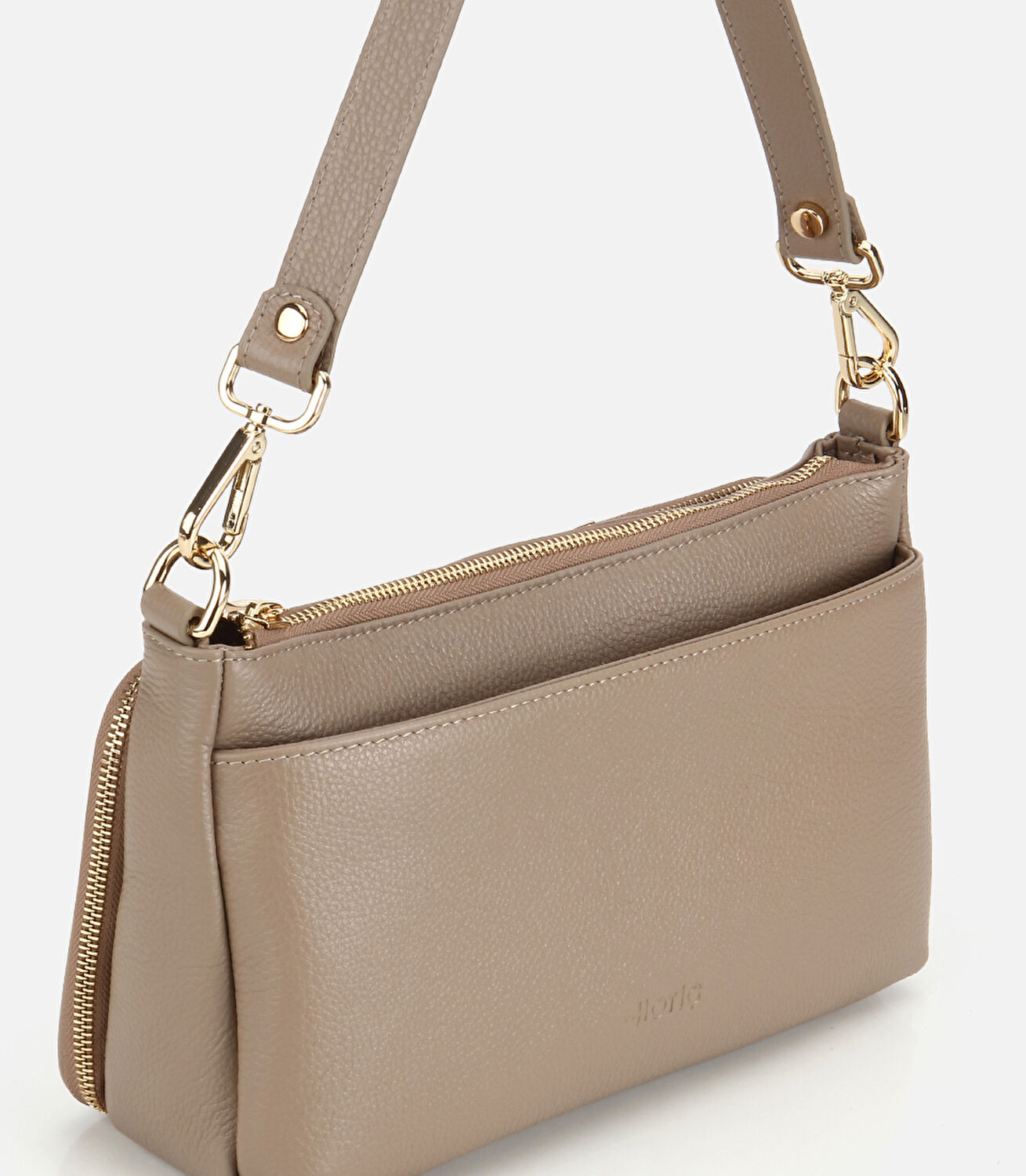 Kadın Deri Vizon Fermuarlı Omuz Çantası