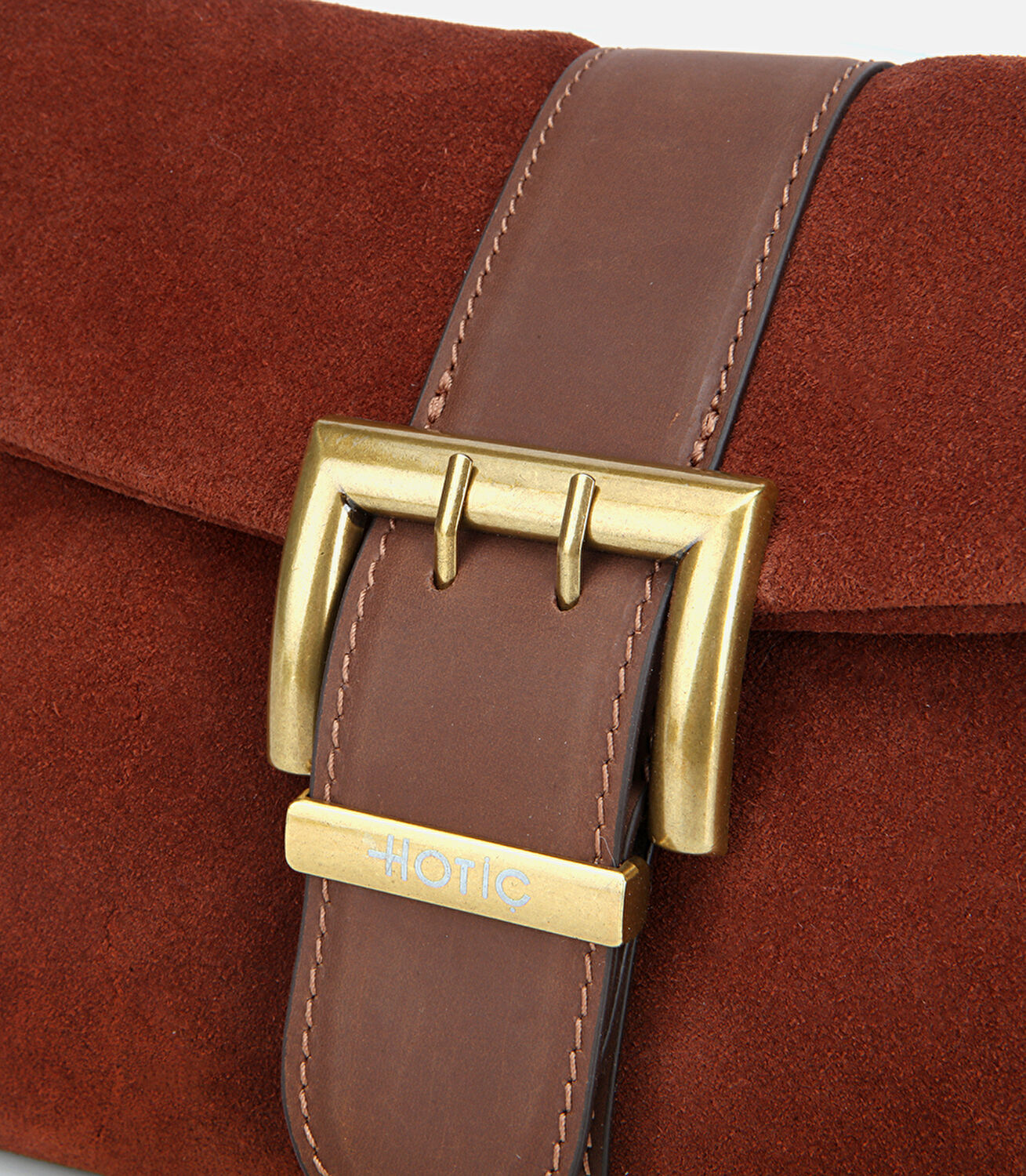 Kadın Süet Deri Kahverengi Gold Toka Detaylı Portföy