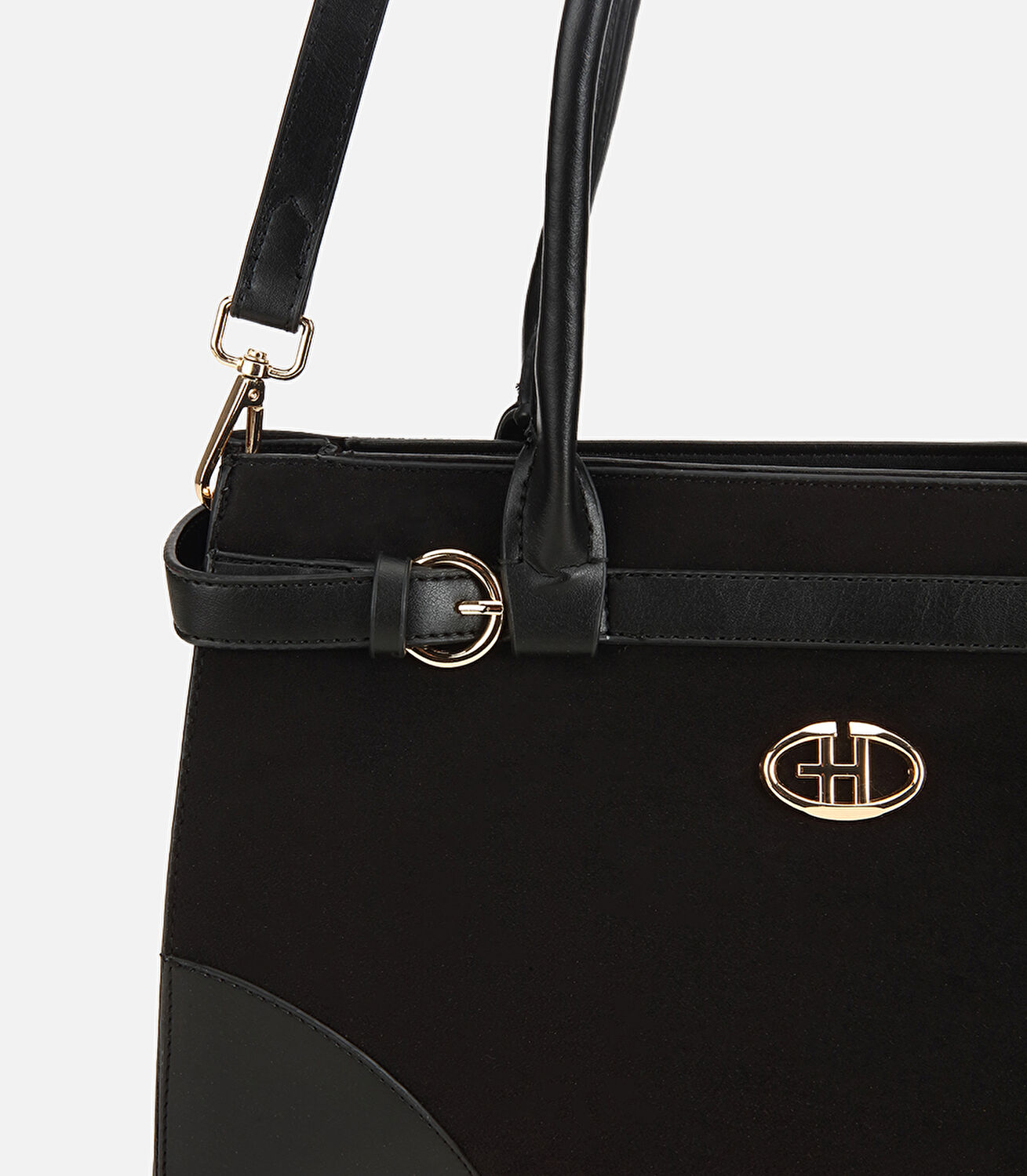 Kadın Süet Siyah Kemer Detaylı Omuz Çantası