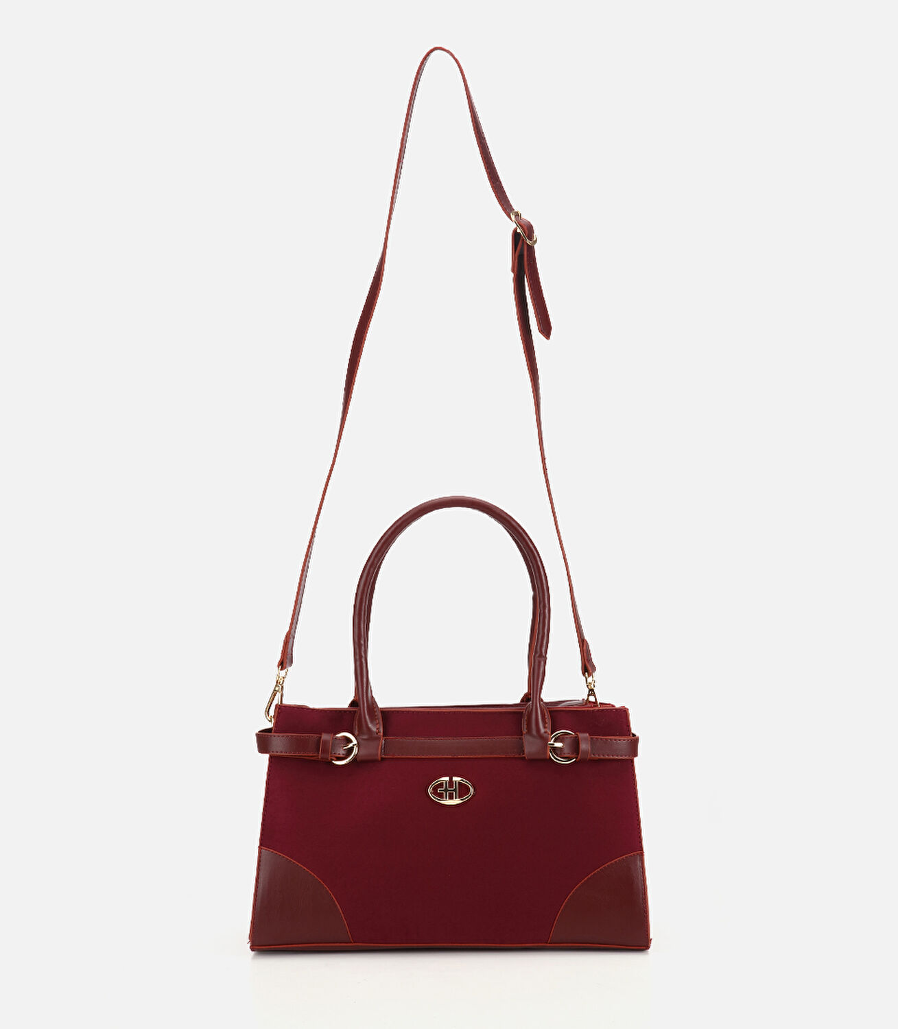 Kadın Süet Bordo Kemer Detaylı Omuz Çantası