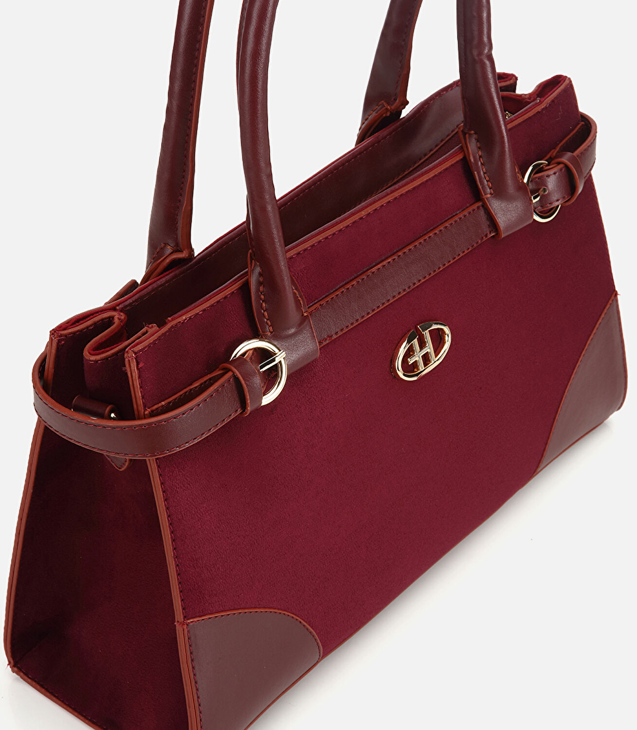 Kadın Süet Bordo Kemer Detaylı Omuz Çantası