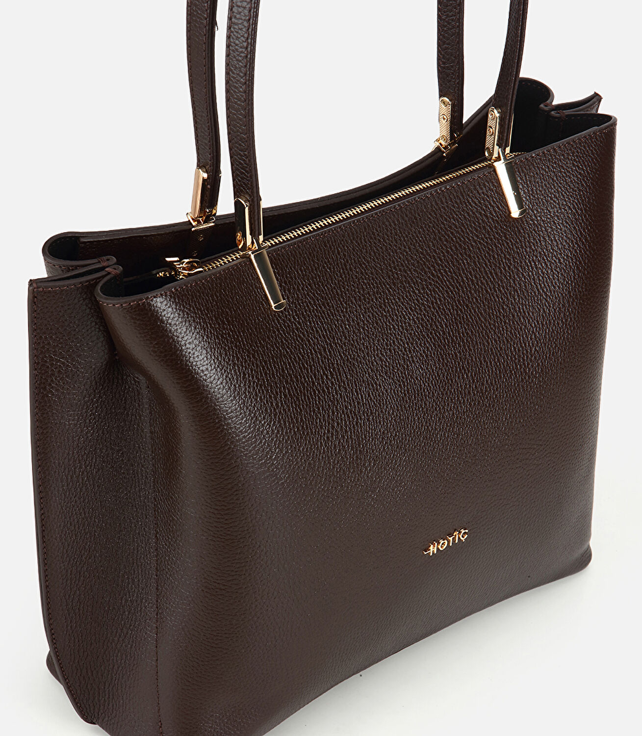 Kadın Deri Kahverengi Gold Detaylı Omuz Çantası