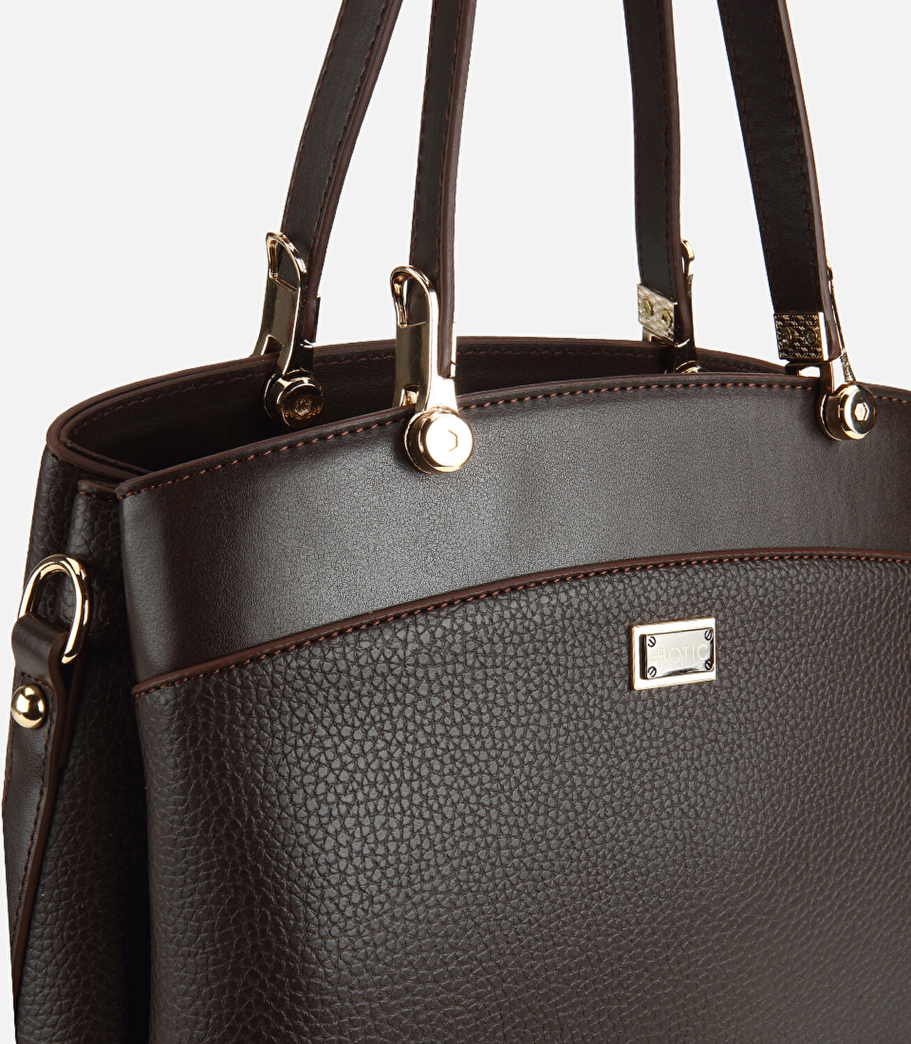 Kadın Deri Kahverengi Gold Detaylı Omuz Çantası