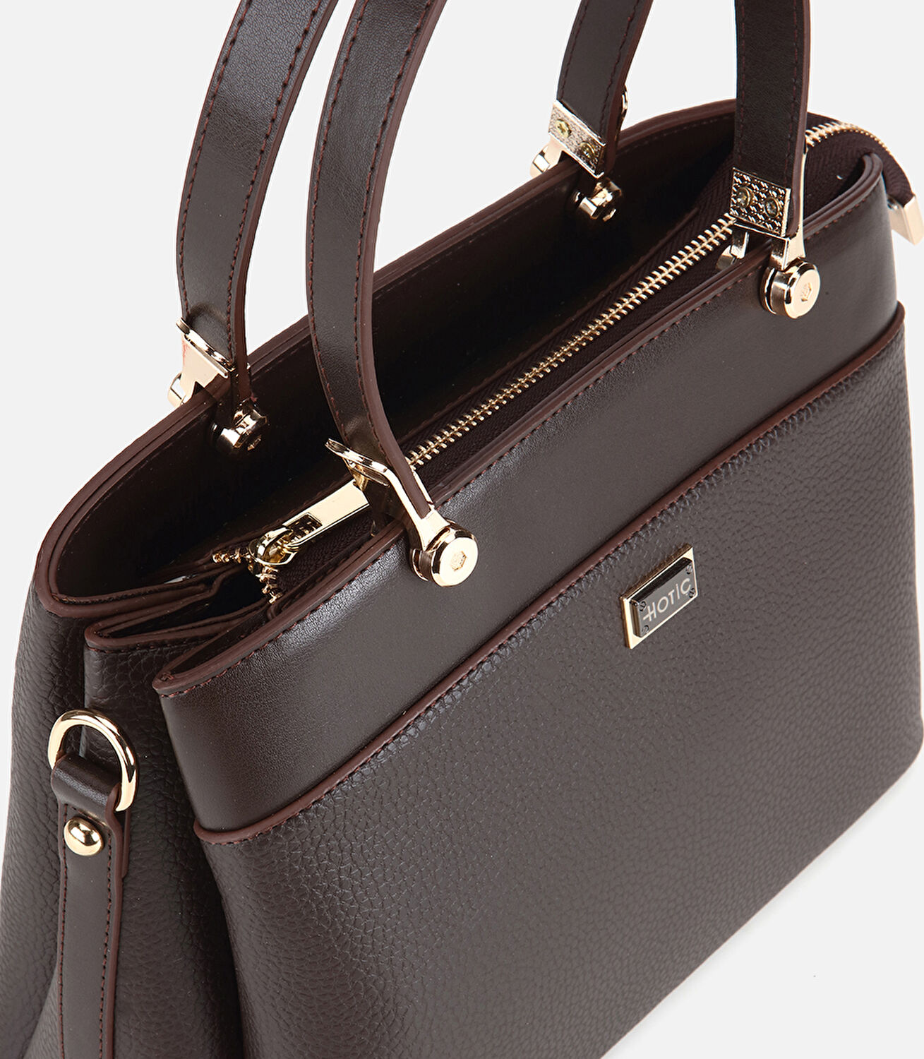 Kadın Deri Kahverengi Gold Detaylı Omuz Çantası