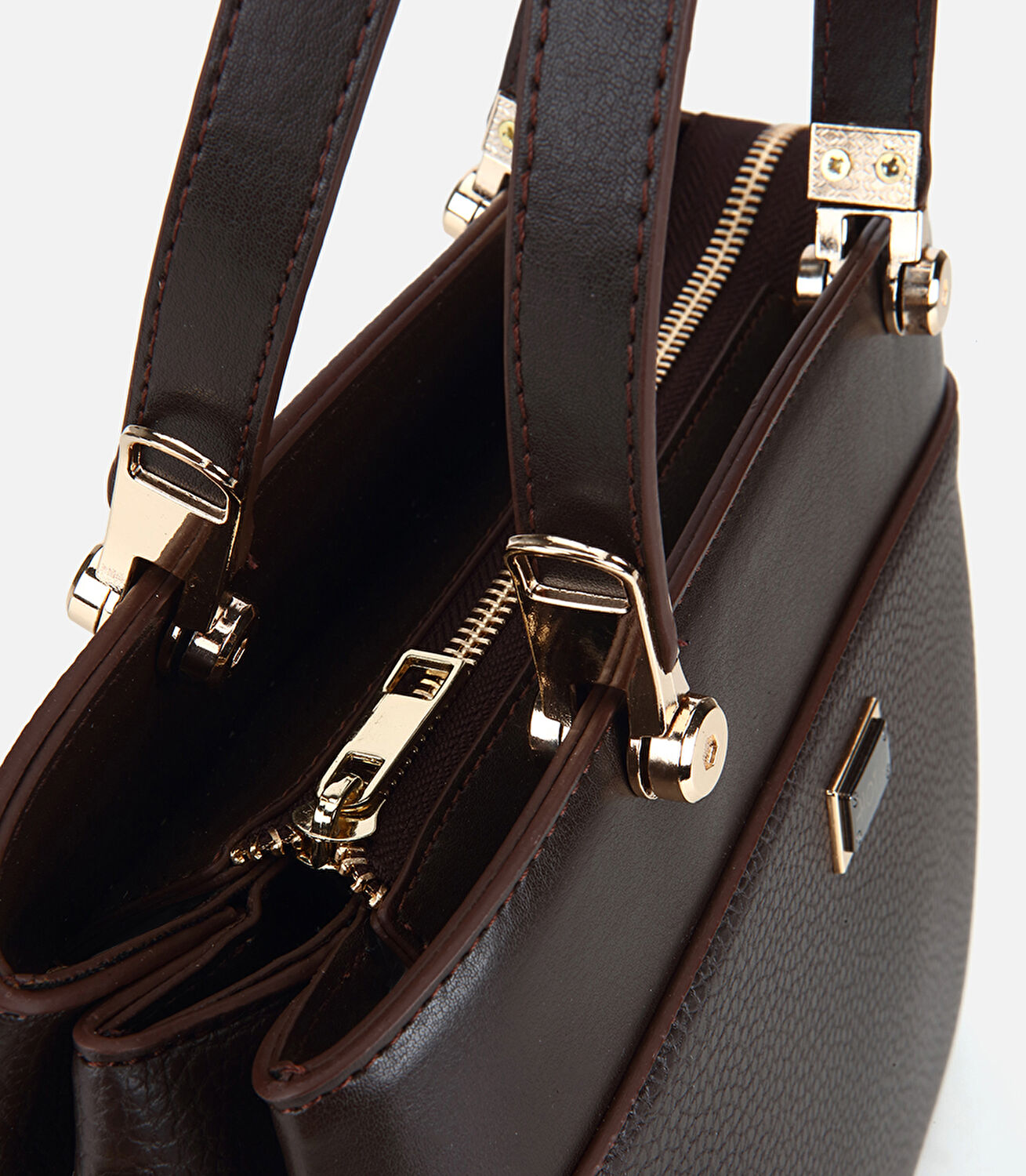 Kadın Deri Kahverengi Gold Detaylı Omuz Çantası