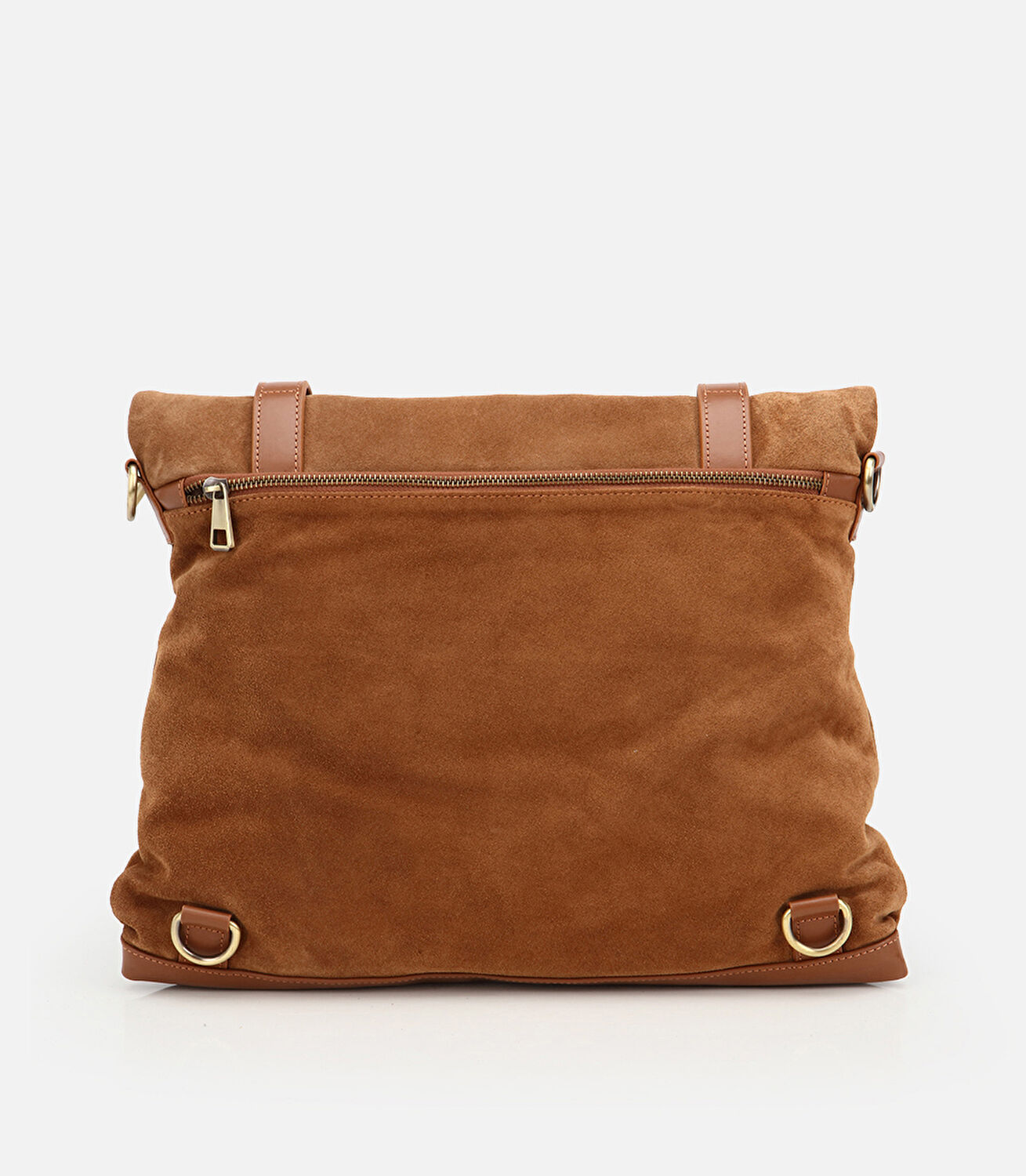 Erkek Süet Deri Taba Katlanabilir Kapaklı Sırt Çantası