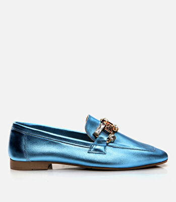 Kadın Deri Mavi Loafer