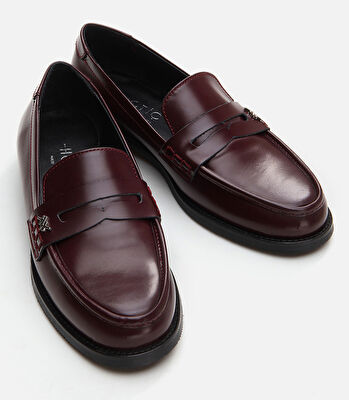 Kadın Deri Bordo Loafer