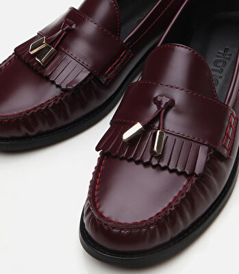 Kadın Deri Bordo Loafer