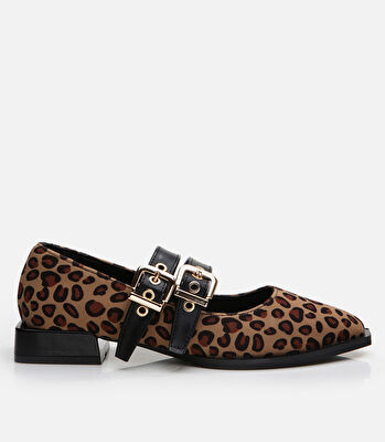 Mary Jane Leopar Desenli Kadın Loafer