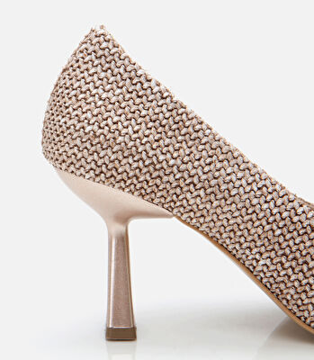 Kadın Bej Hasır Detaylı Stiletto