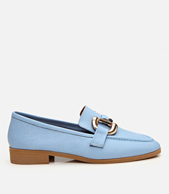 Kadın Deri Mavi Tokalı Günlük Loafer
