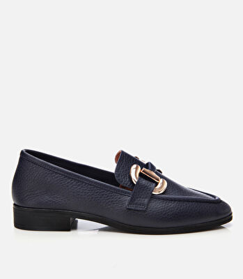 Kadın Deri Lacivert Tokalı Günlük Loafer