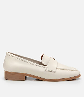 Kadın Deri Ekru Esnek Tabanlı Klasik Loafer