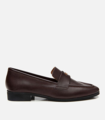 Kadın Deri Kahverengi Esnek Tabanlı Klasik Loafer