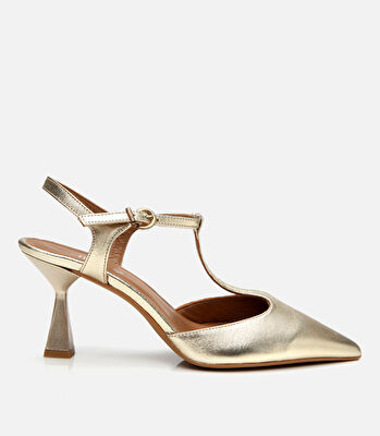 Kadın Deri Gold İnce Topuklu Stiletto
