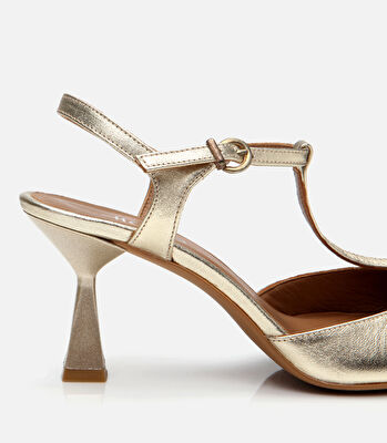 Kadın Deri Gold İnce Topuklu Stiletto