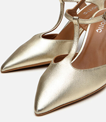 Kadın Deri Gold İnce Topuklu Stiletto