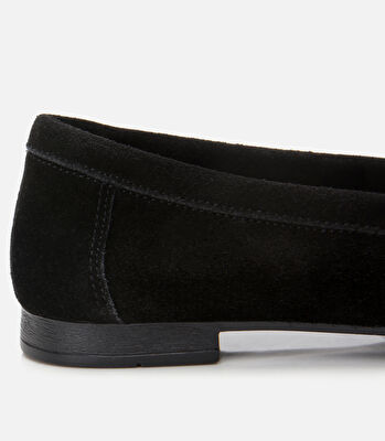 Kadın Süet Deri Siyah Tokalı Klasik Loafer