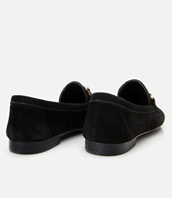 Kadın Süet Deri Siyah Tokalı Klasik Loafer