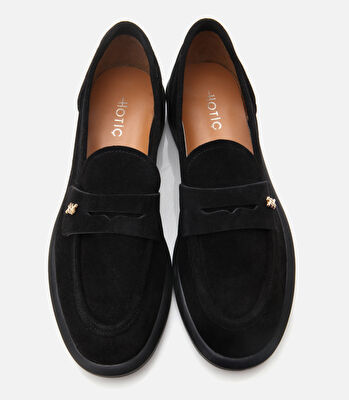 Kadın Süet Deri Siyah Esnek Tabanlı  Klasik Loafer