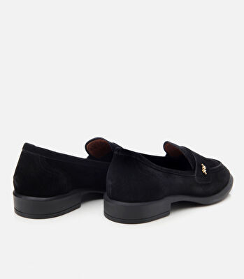 Kadın Süet Deri Siyah Esnek Tabanlı  Klasik Loafer