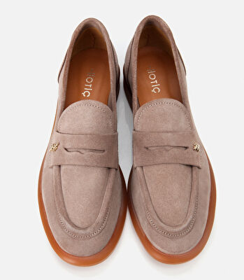 Kadın Süet Deri Vizon Esnek Tabanlı Klasik Loafer