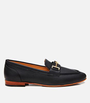 Kadın Deri Siyah Tokalı Klasik Loafer
