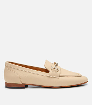 Kadın Deri Bej Tokalı Klasik Loafer
