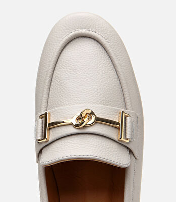 Kadın Deri Ekru Tokalı Klasik Loafer