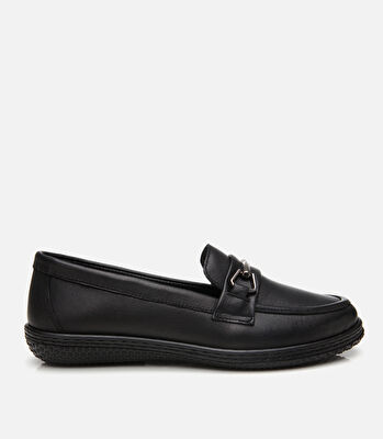 Kadın Deri Siyah Tokalı Günlük Loafer