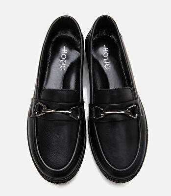 Kadın Deri Siyah Tokalı Günlük Loafer