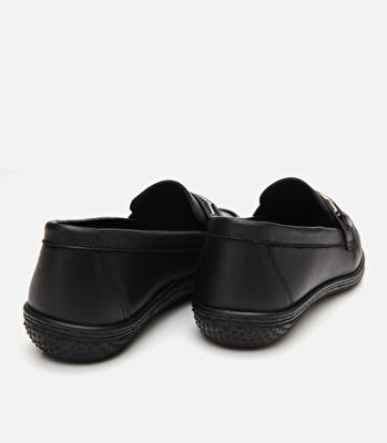 Kadın Deri Siyah Tokalı Günlük Loafer