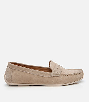 Kadın Süet Deri Bej Günlük Loafer